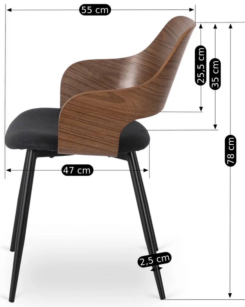 Étkezőszék Dió/Fekete Színben. ORBI
