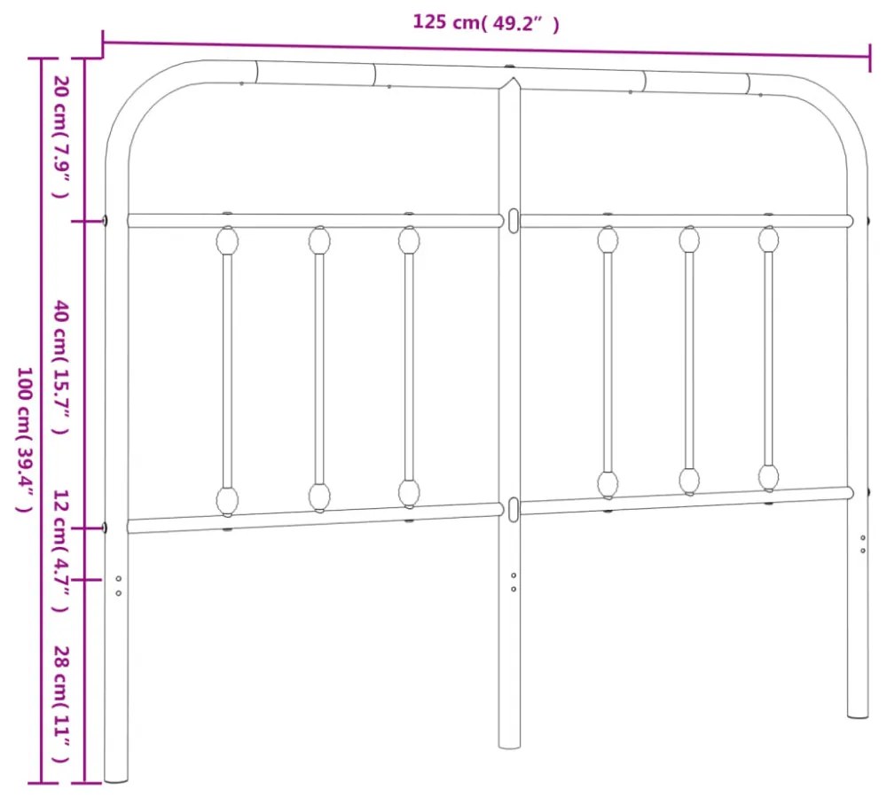fekete fém fejtámla 120 cm