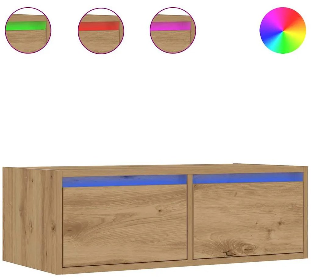 kézműves tölgy színű TV-szekrény LED-lámpákkal 75x35,5x25 cm