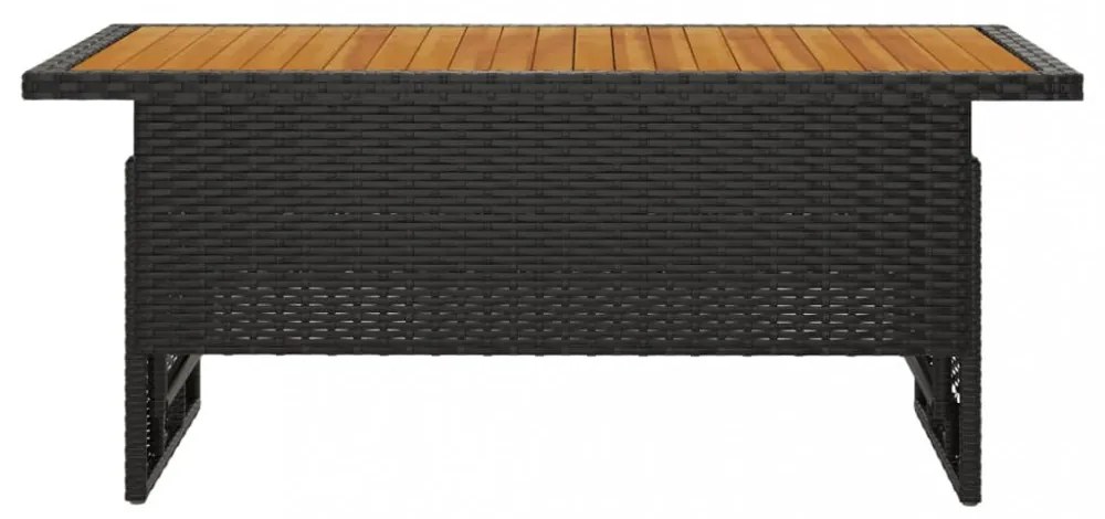 fekete tömör akácfa és polirattan kerti asztal 100x50x43/63 cm