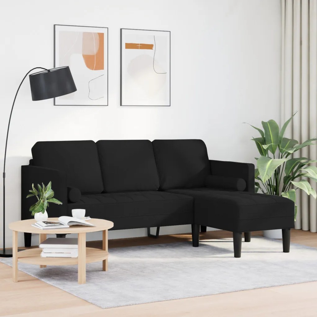 3 személyes L-alakú kanapé Fekete 160 cm Szövet