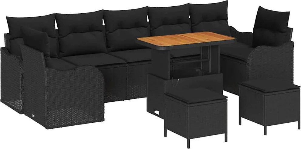 vidaXL Kerti Kanapé Szett párnával 10 pcs Fekete polirattan