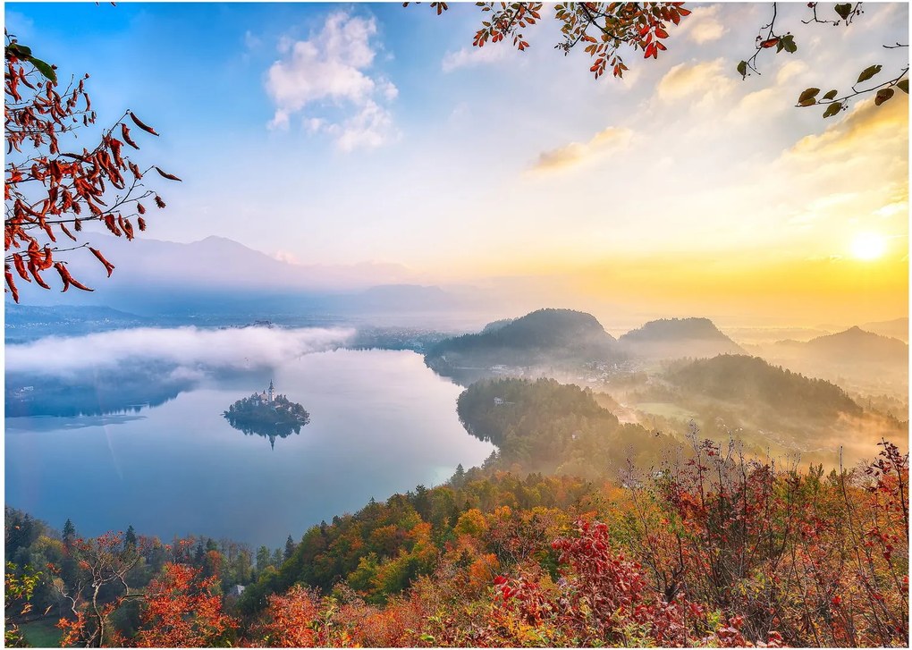 Üveg kép - Bledi-tó (70x50 cm)