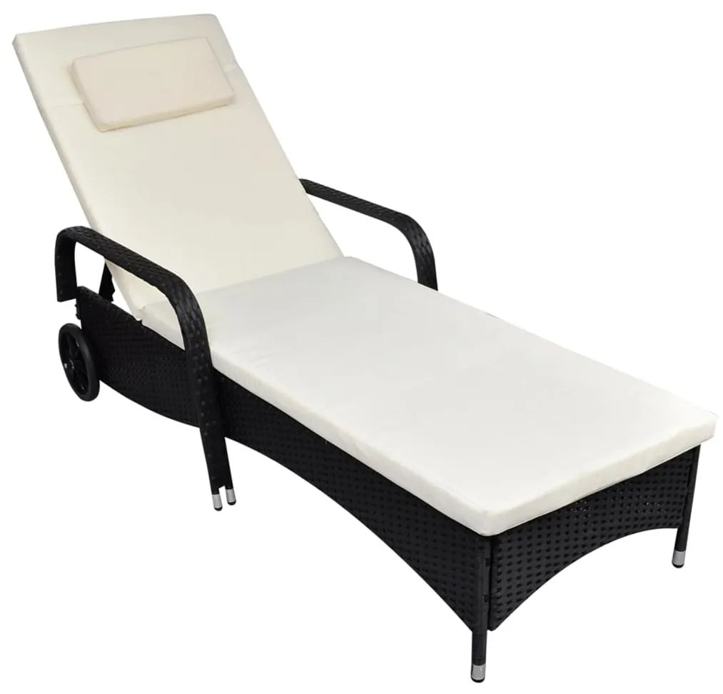 Fekete polyrattan napozóágy kerekekkel