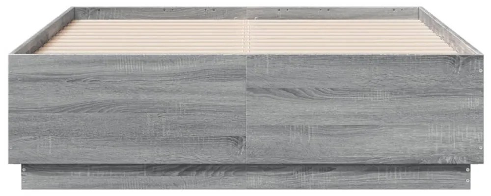 szürke sonoma színű szerelt fa ágykeret LED-del 120 x 190 cm