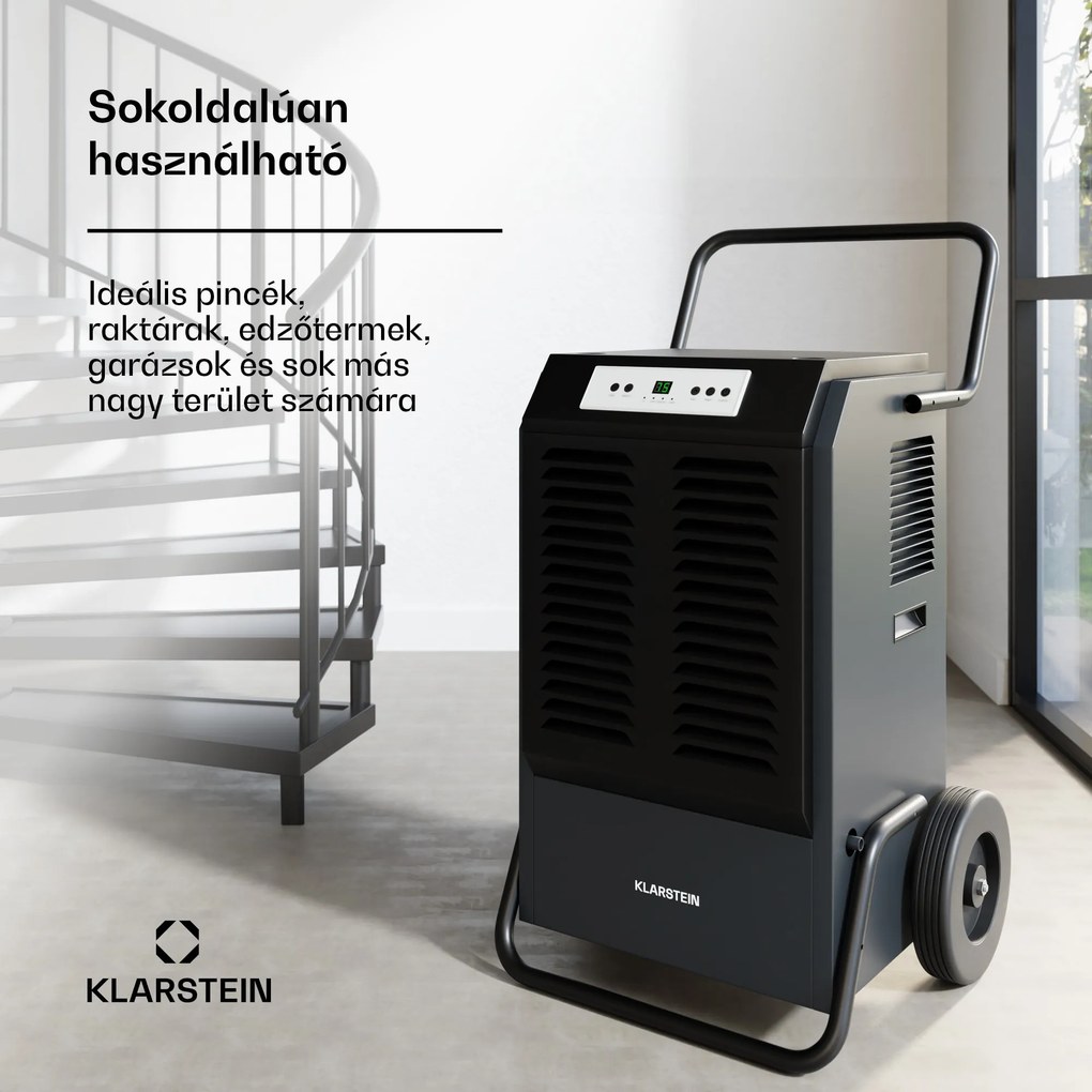 Klarstein DuraDry 90L páramentesítő, 90 l/nap, 180 m², rozsdamentes acél, mobil, 450 m³/h