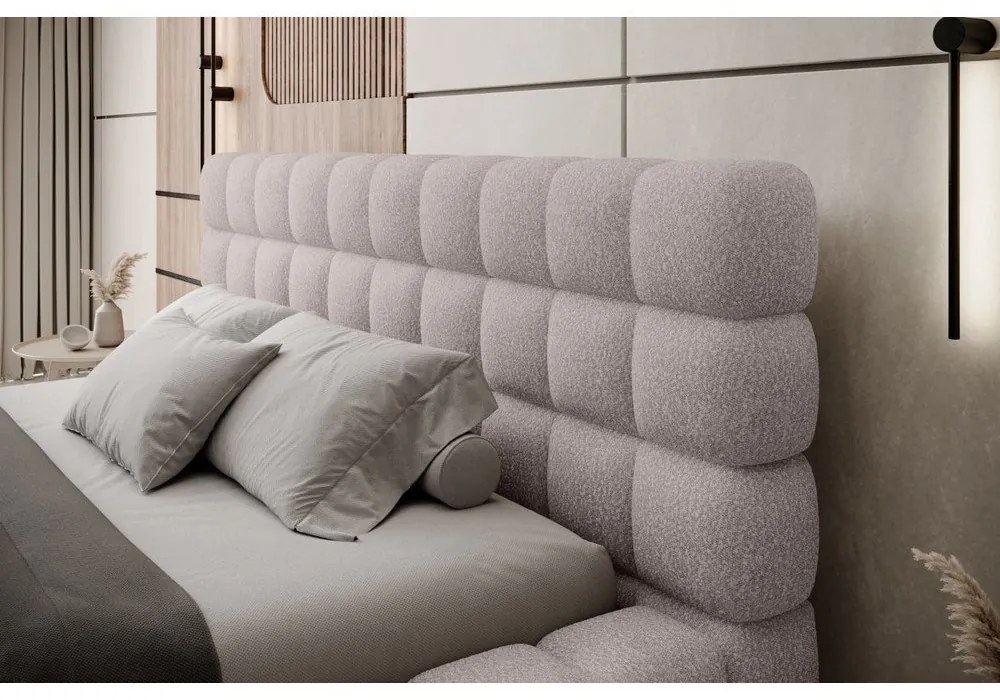 Világos rózsaszín kárpitozott ágyneműtartós franciaágy ágyráccsal 180x200 cm Dizzle – ELTAP