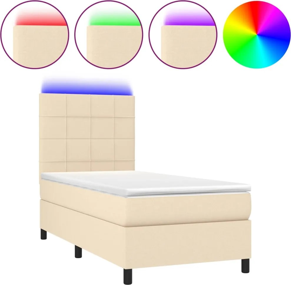 vidaXL krémszínű szövet rugós és LED-es ágy matraccal 90x190 cm