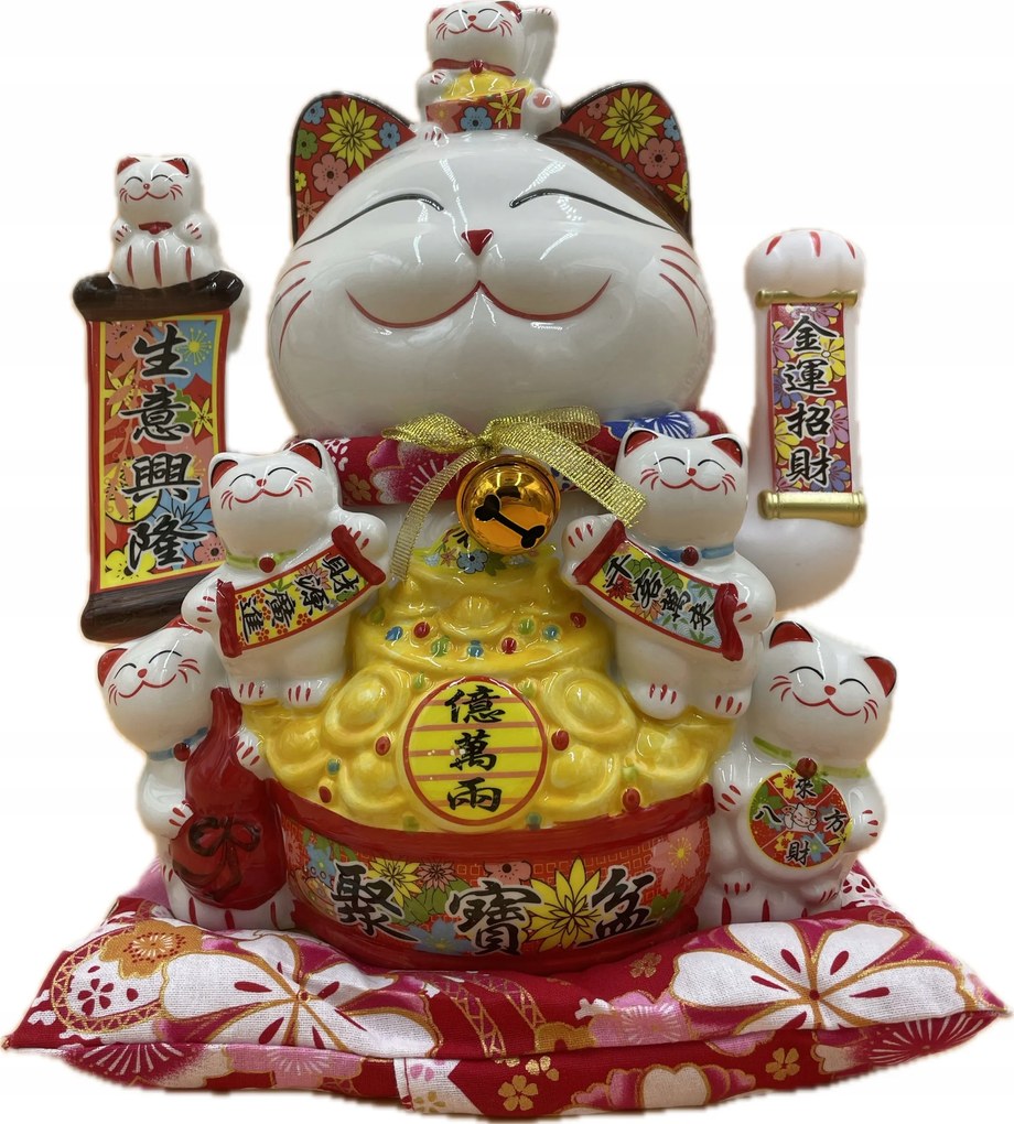 Japán Macska Maneki-Neko Boldogság Porcelán 31cm