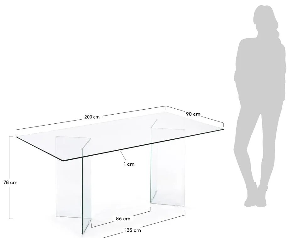 Étkezőasztal üveg asztallappal 90x200 cm Burano – Kave Home