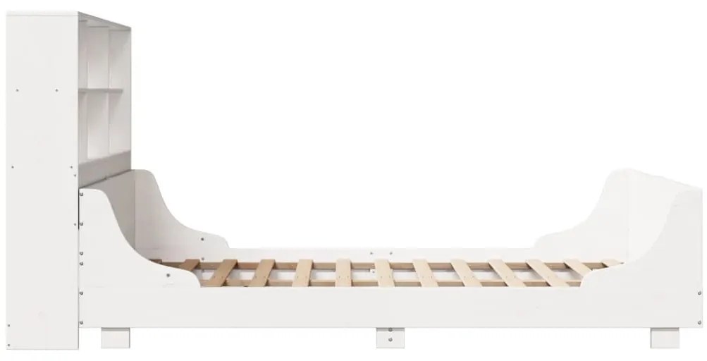 fehér tömör fa könyvespolcos ágy matrac nélkül 140 x 190 cm