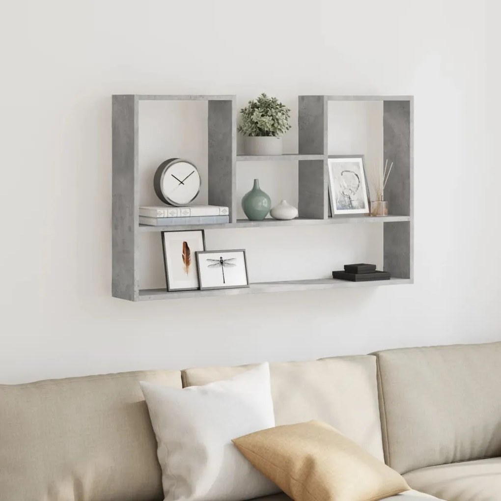 betonszürke szerelt fa fali polc 99 x 15 x 60 cm