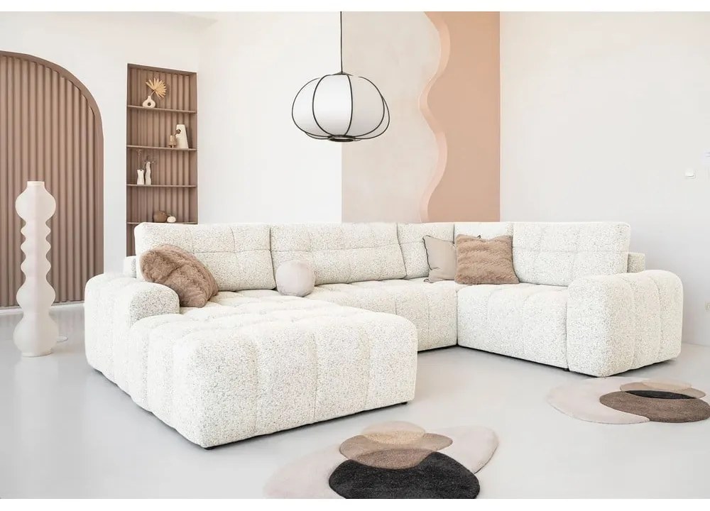 Krémszínű kinyitható tárolóhelyes moduláris sarokkanapé (jobb oldali) Lulu – Miuform