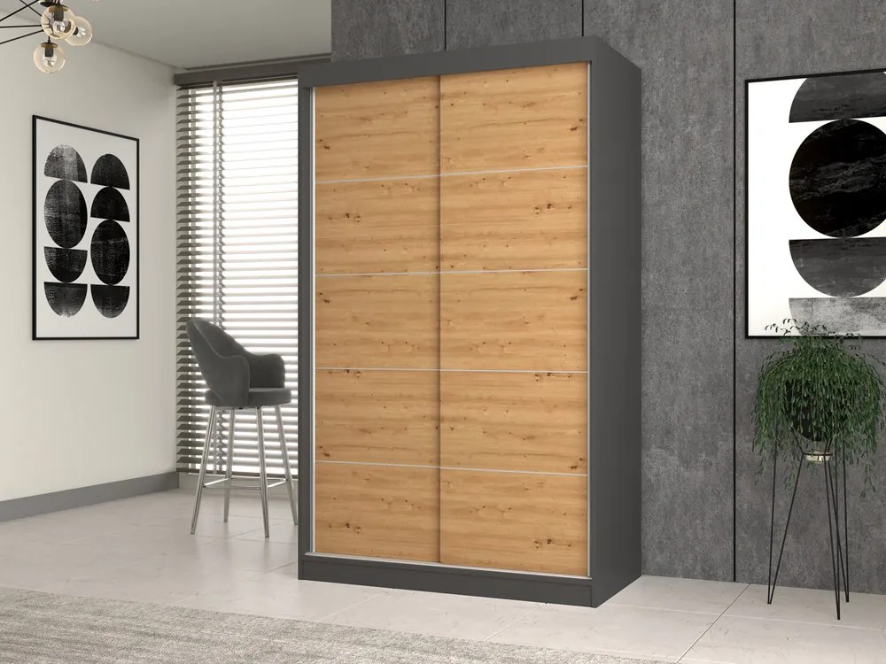Aldabra IGA 120 C tolóajtós gardróbszekrény 120x61x200, díszcsíkos, antracit- tölgy