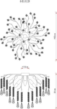 Globo 64141D Mennyezeti lámpa, matt ezüst színű fém, átlátszó üvegkristályok, ø: 600mm, M: 450mm, 8x E14 40W 230V izzók nélkül