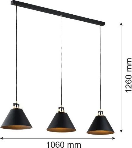 ARGON 6174 ORTE Többágú Függesztett Lámpa Fekete, Sárgaréz E27 IP20
