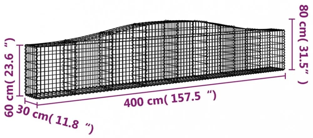 íves horganyzott vas gabion kosár 400x30x60/80 cm