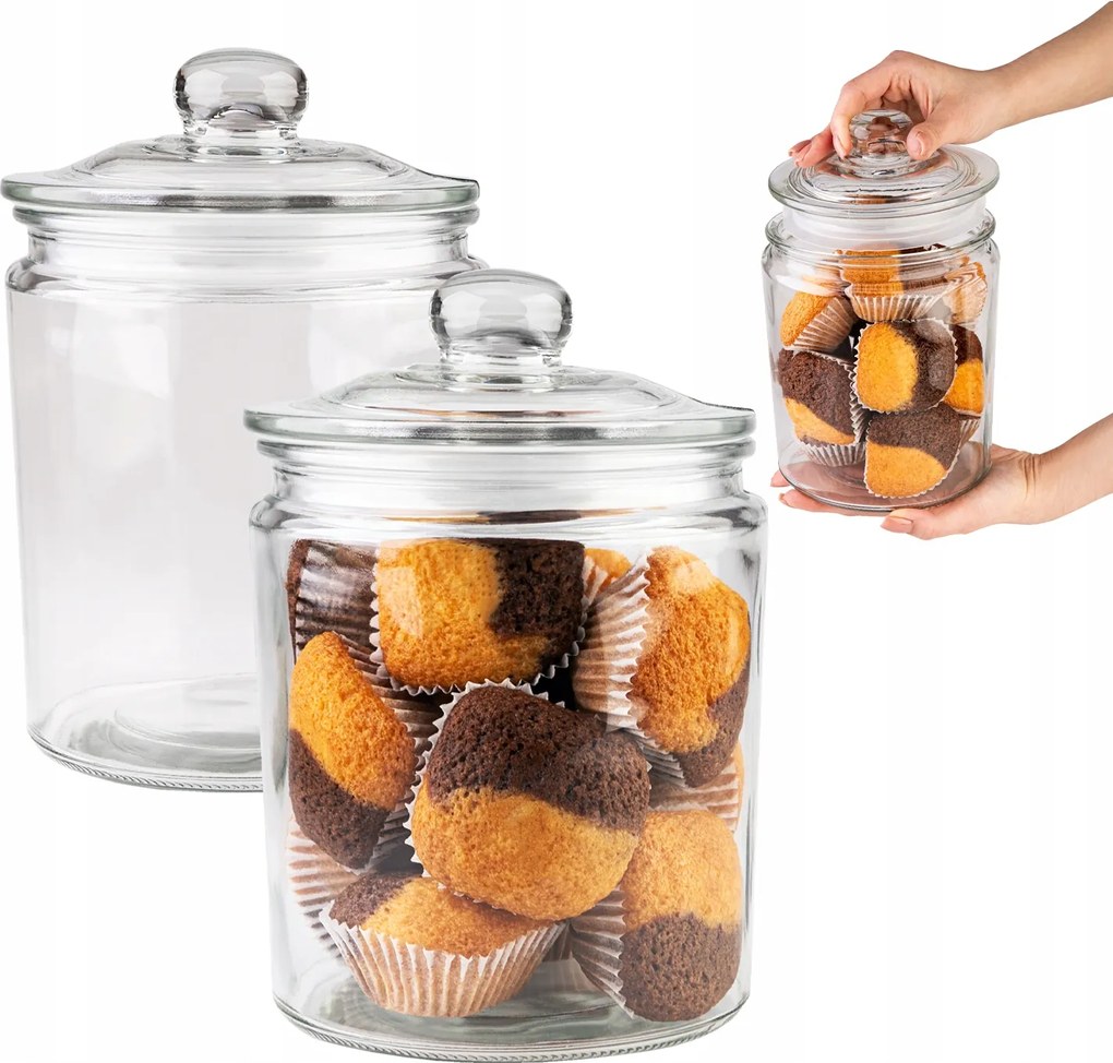 2x Üveg Befőttesüveg 2L Étel Liszt Dió Gomba Szárított Keksz Kávé