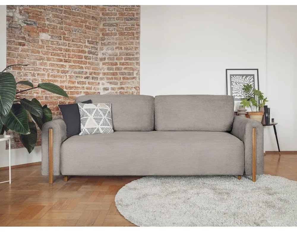 Világosbarna kordbársony kinyitható-tárolóhelyes kanapé 244 cm Arcadova – ELTAP