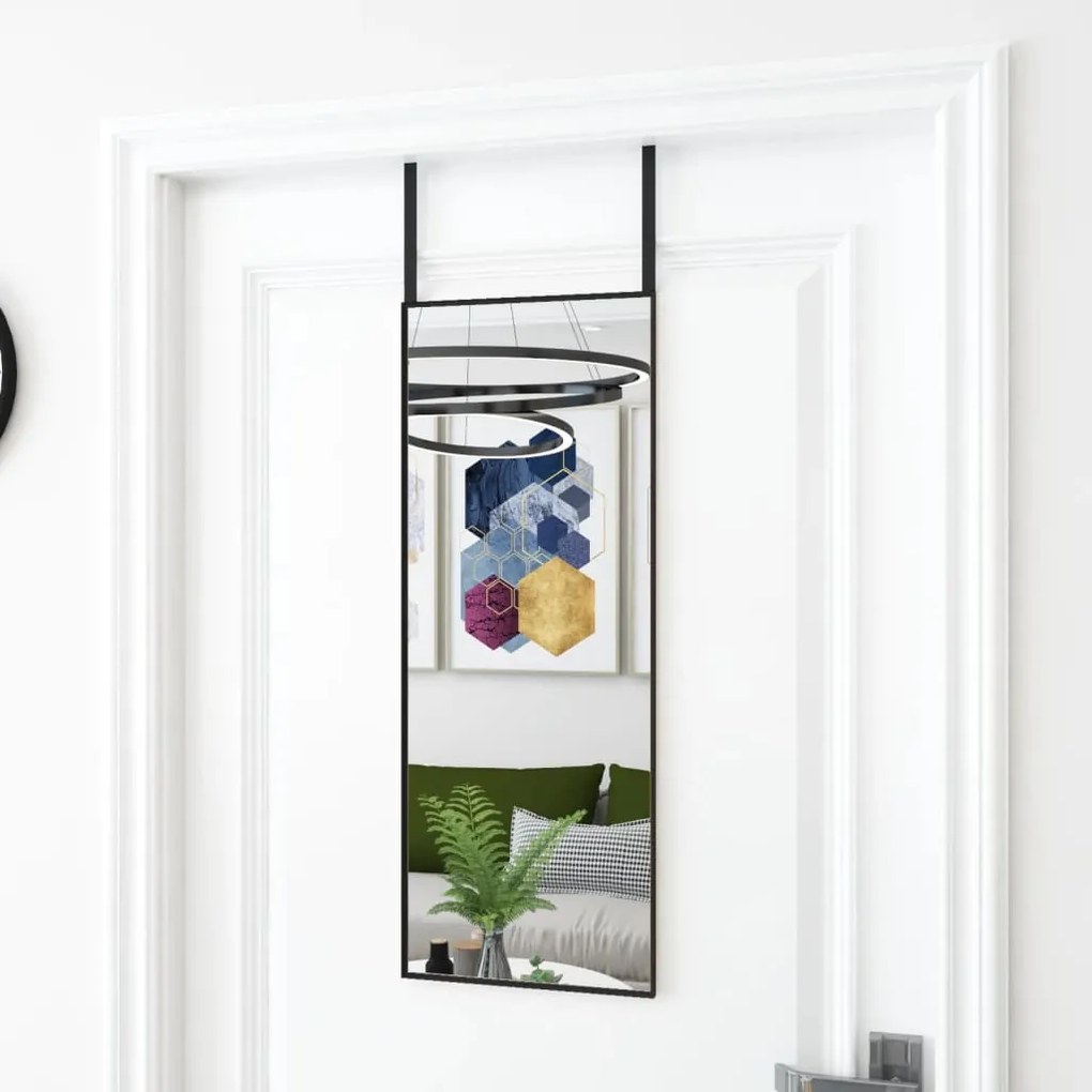 fekete üveg és alumínium ajtótükör 30x80 cm