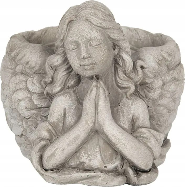 Szürke virágcserép Susanna angyallal 16x13x12 cm