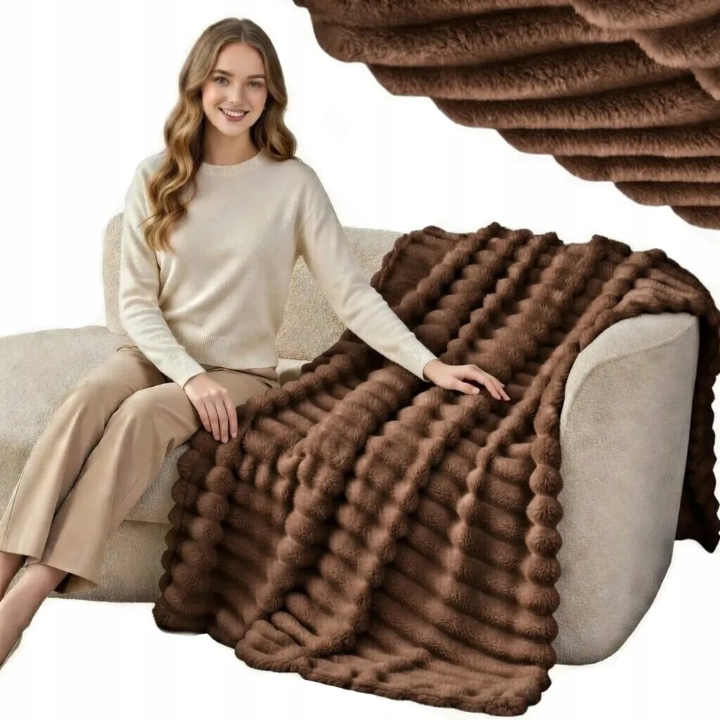 Takaró 200x220 Mikroszálas Dombornyomott Vastag Meleg Ágytakaró Barna