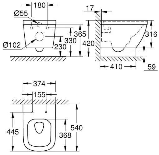 GROHE 39328000 - Falra szerelhető WC EURO CERAMIC 540 × 374 mm kerámia/fehér
