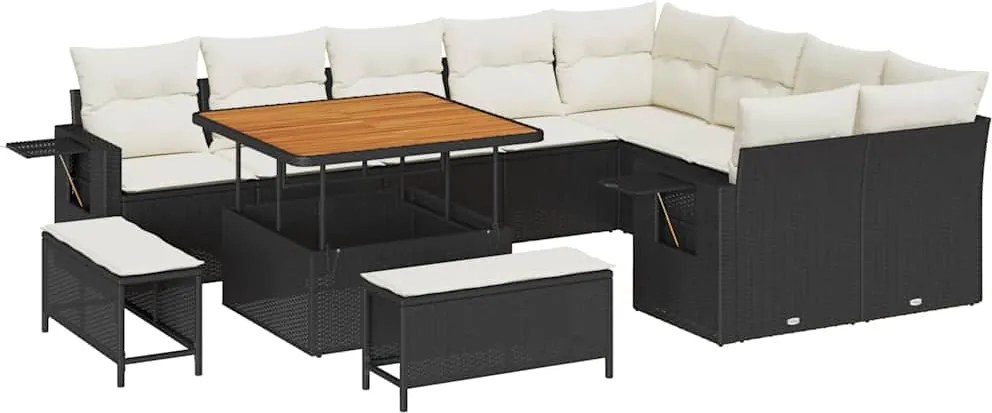 vidaXL Kerti Kanapé Szett 12 pcs Fekete polirattan