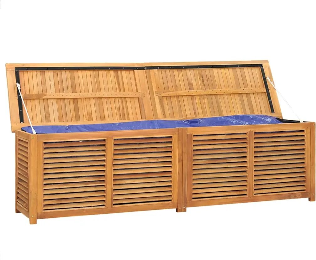vidaXL tömör tíkfa kerti tárolóláda zsákkal 200 x 50 x 55 cm