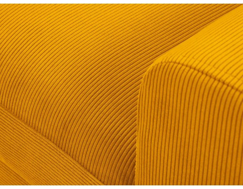 Mustársárga kordbársony kinyitható tárolóhelyes sarokkanapé (bal oldali-heverő résszel) Kyoto – Cosmopolitan Design