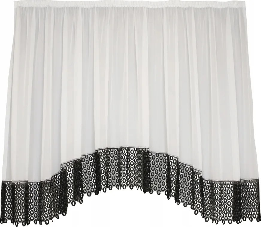 Függöny kész fátyol fehér, gipiurával Fekete Cseppek Gipiura függöny 500x160