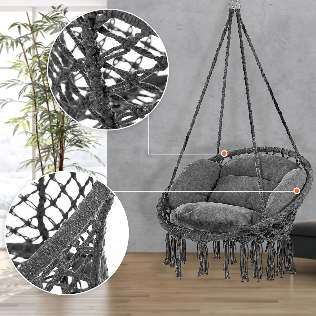 Jurhan BOHO függőszék párnával, Ø61cm, antracit