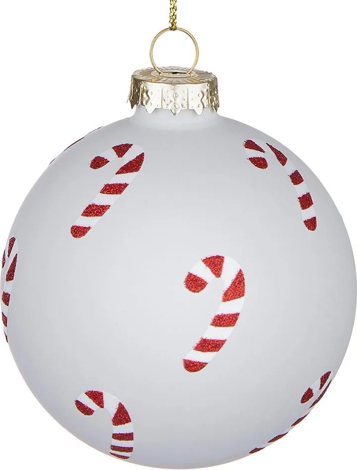 HANG ON üveg karácsonyfadísz, Candy Cane fehér 8cm