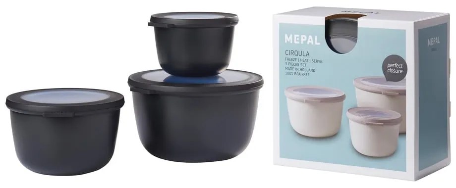 Élelmiszertartó doboz szett 3 db-os Nordic black – Mepal