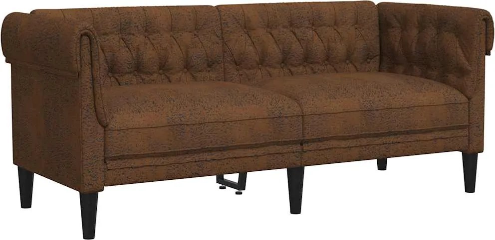 vidaXL 2 személyes barna szövet Chesterfield kanapé