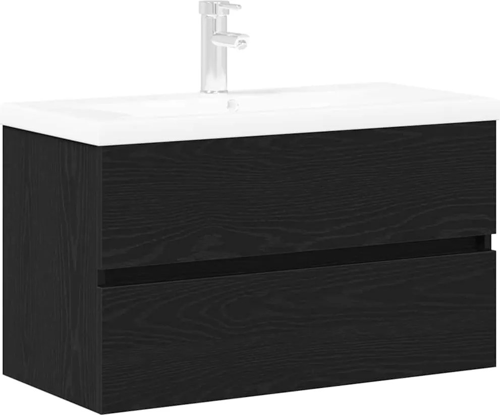 vidaXL Fürdőszobai mosdószekrény Fekete tölgy 80 x 39 x 62 cm Faanyag