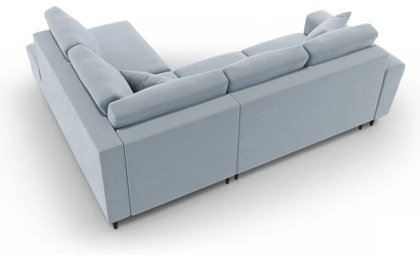Világoskék bársony kinyitható tárolóhelyes sarokkanapé (jobb oldali-L alakú) Kyoto – Cosmopolitan Design
