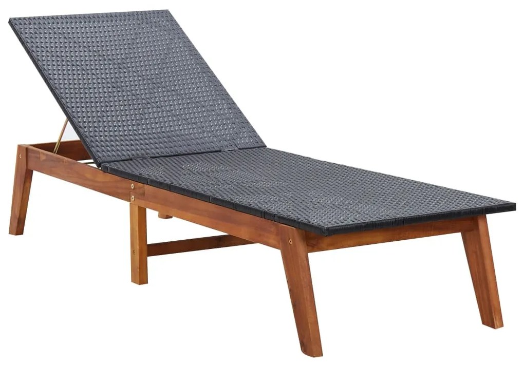 Polyrattan és tömör akácfa napozóágy párnával