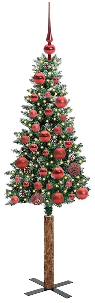 Karcsú karácsonyfa Zöld és Fehér 150 cm PVC és tömör fenyőfa