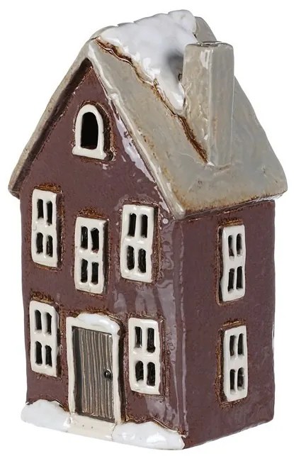 Karácsonyi dekoráció Téli ház kéménnyel, kerámia,sötét lila