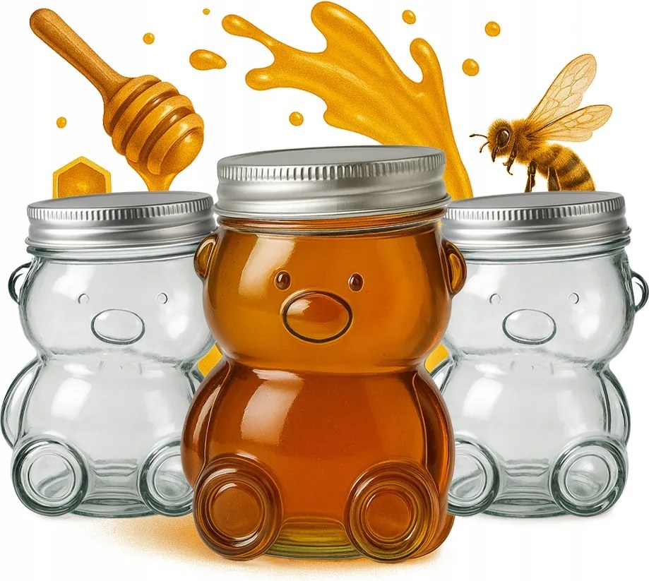 12x Befőttesüveg Mackó 150ml méz fűszer lekvár üveg tároló dekoratív