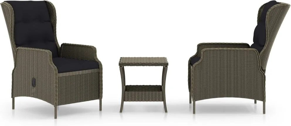 vidaXL 3 részes barna polyrattan kerti ülőgarnitúra párnákkal