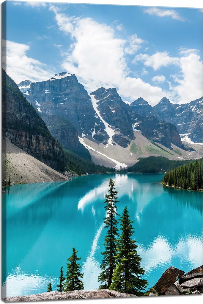 Vászonkép Természet Hegyek Erdő Kék víz 40x60 cm