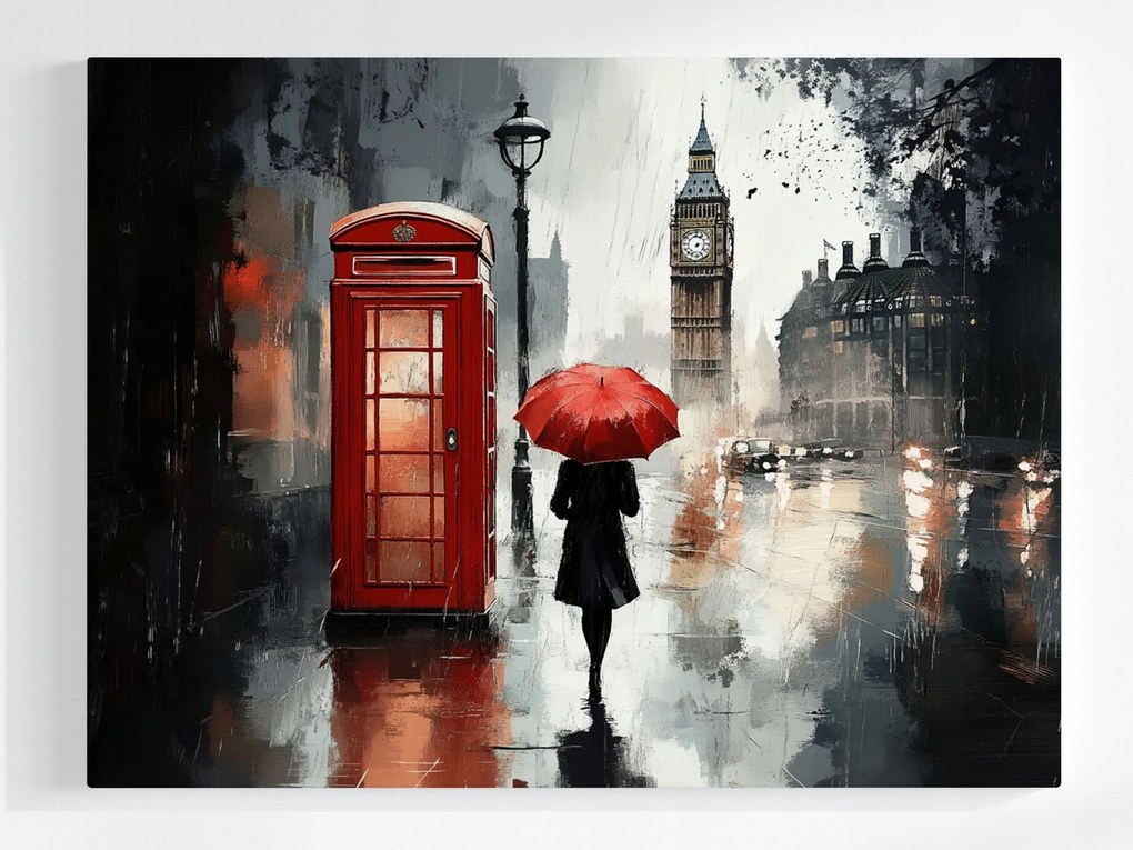 Poszter Város London Séta Eső Nő Esernyő 80x60