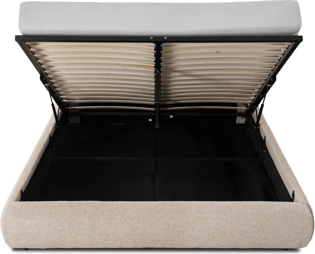 Ágy 160x200 cm méretben, ágyneműtartóval, bézs színben, bouclé kárpittal ROSSO