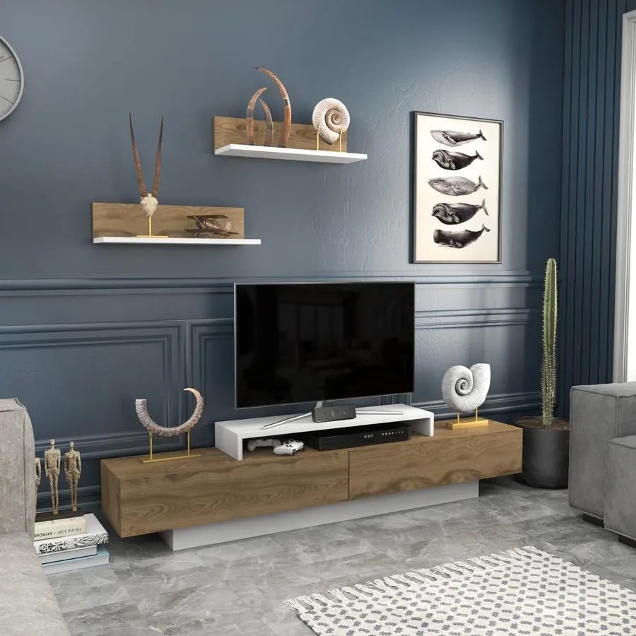 TV szekrény Lusi - White, Oud Oak