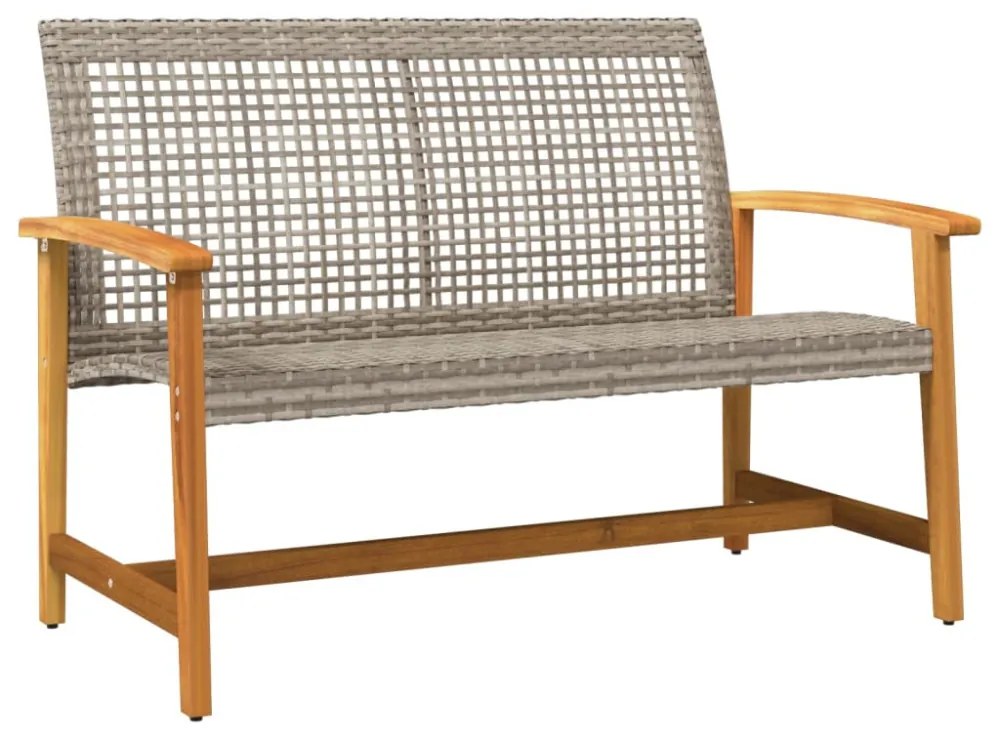 szürke polyrattan és akácfa kerti pad 112 cm