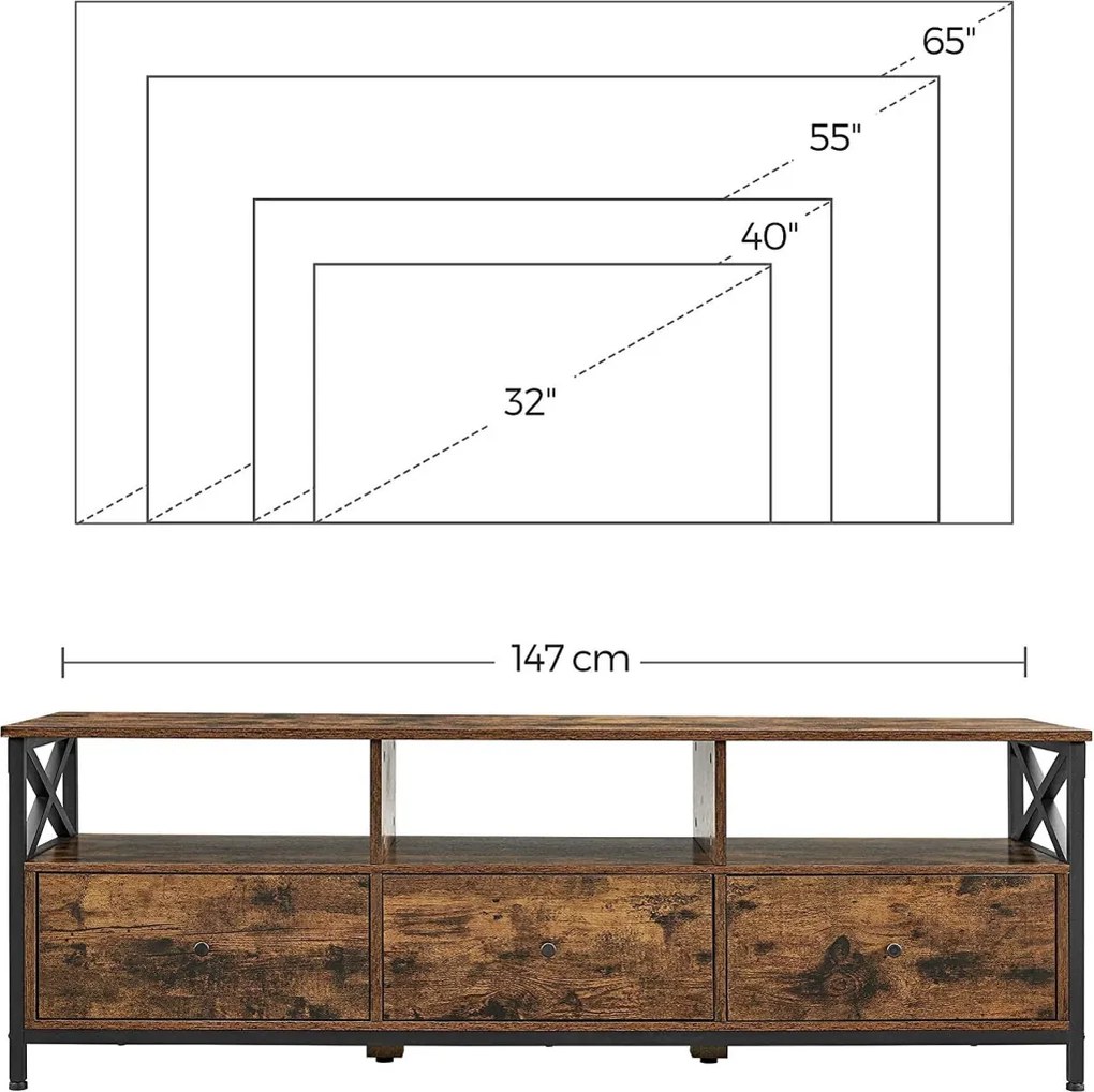 TV szekrény polcokkal és fiókokkal, rusztikus barna 147x40x50cm