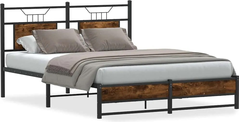vidaXL füstös tölgy színű szerelt fa ágykeret matrac nélkül 137x190 cm