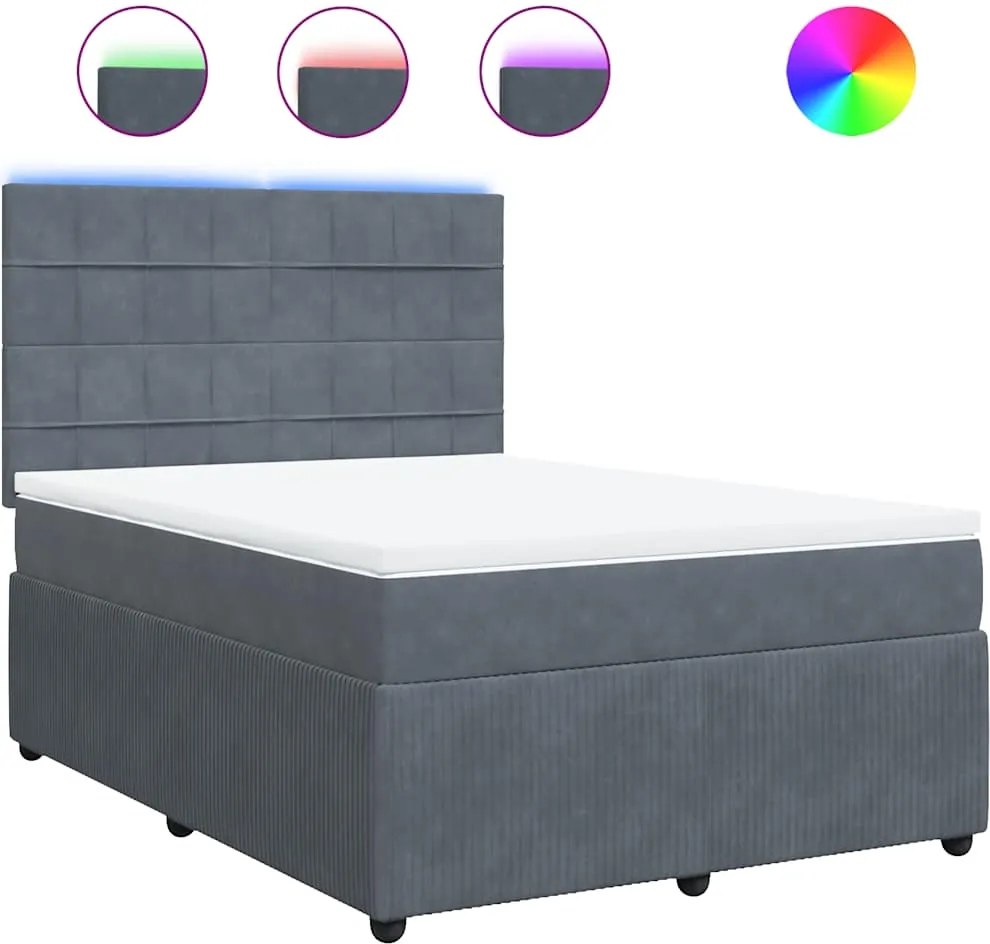 vidaXL sötétszürke bársony rugós ágy matraccal 140x190 cm